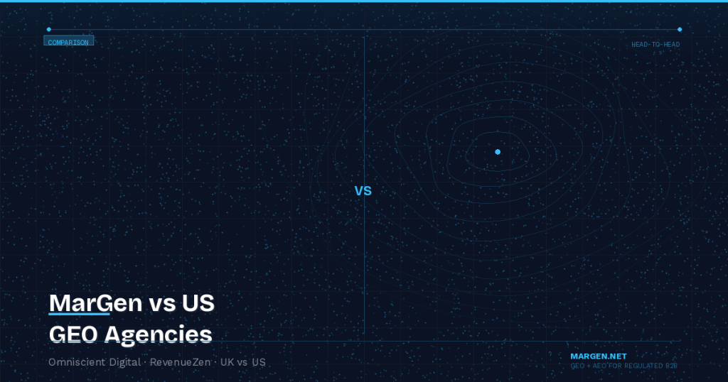 MarGen vs Omniscient Digital and RevenueZen: UK vs US B2B GEO Comparison